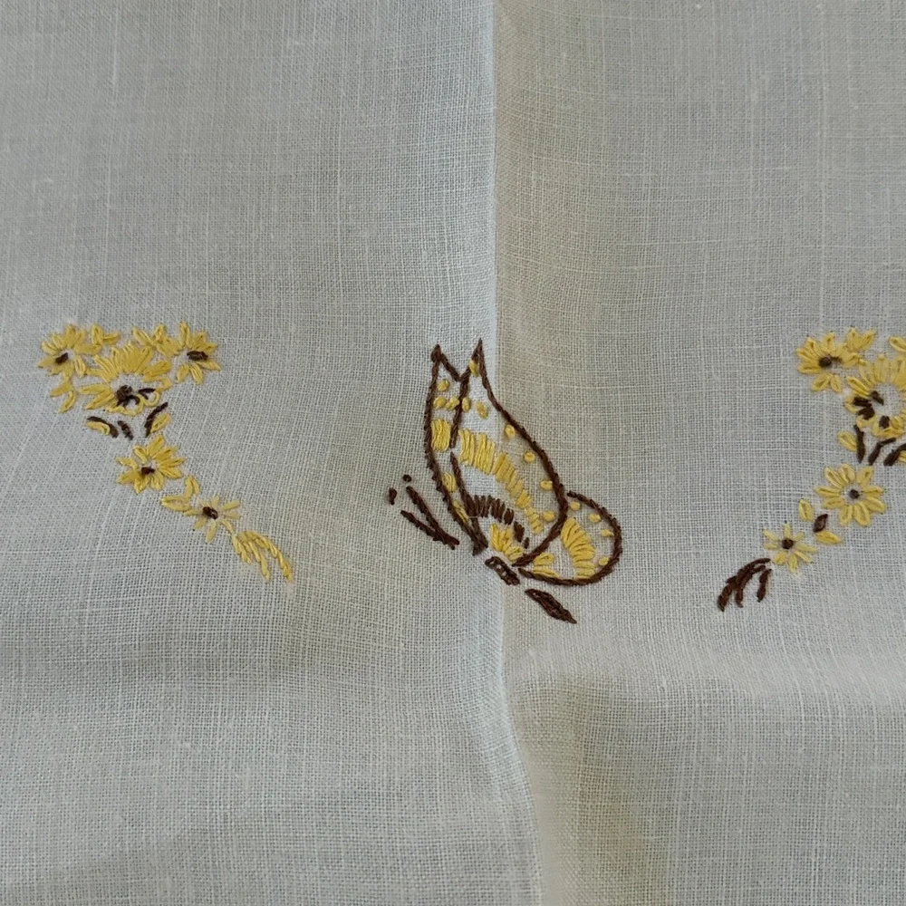 Vintage Linen Blend Tablecloth with Embroidery